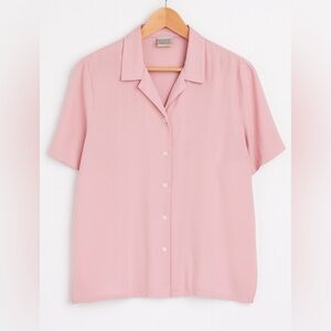 Vintage Allison Daley Pink Flowy Textured Button Front Collared Blouse sz 16 Pre